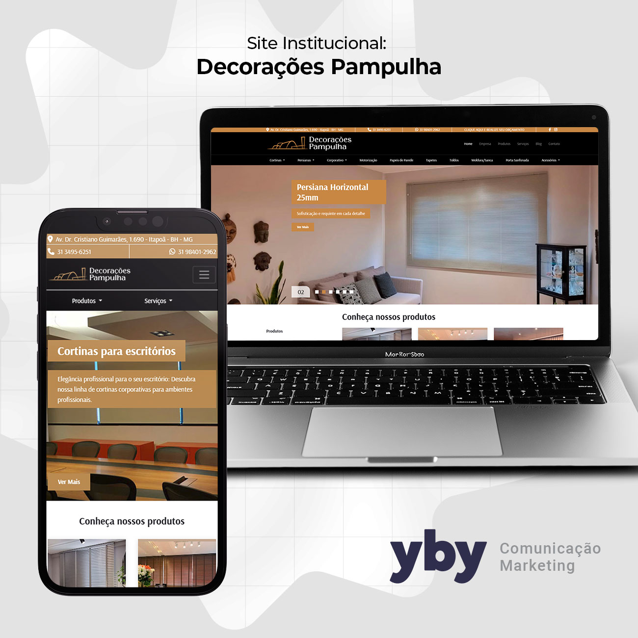 Site Decorações Pampulha em notebook e celular
